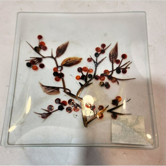 Yankee Candle Berry Crackle Candle Tray Small Square Red Orange Brown New - Picture 1 of 7